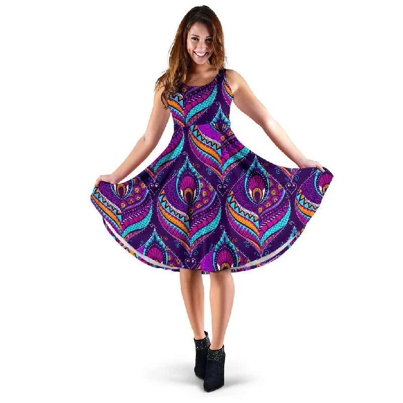 Bohemian Purple Pattern Print Dress