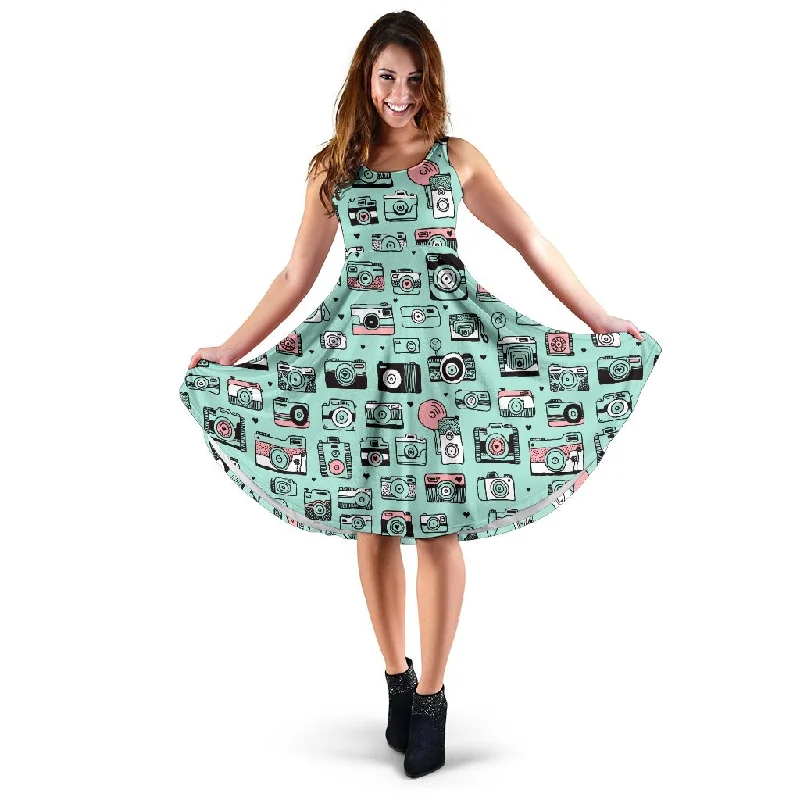 Camera Pastel Pattern Print Dress