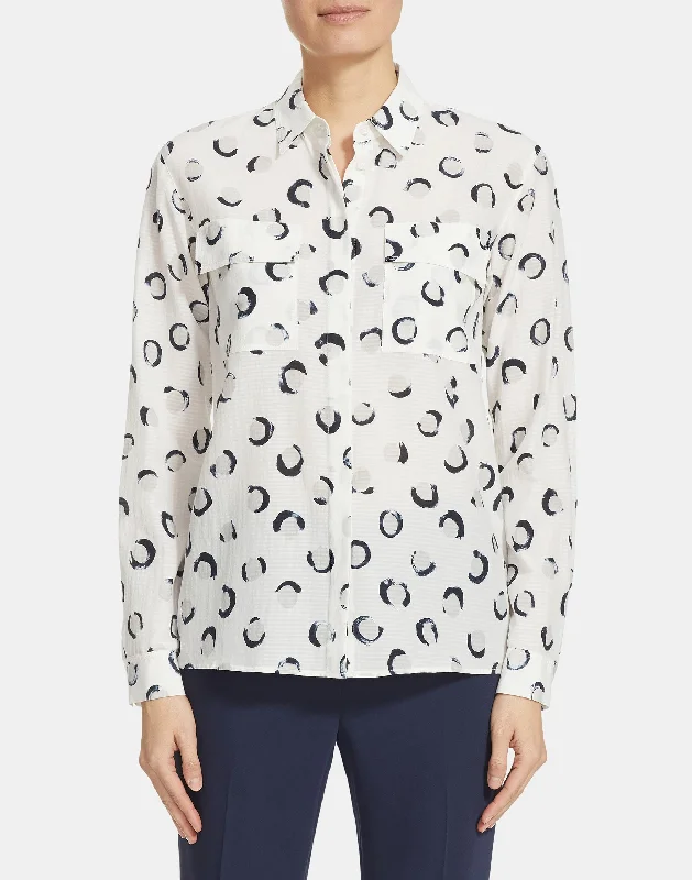 Crescent Print Seersucker Zora Blouse