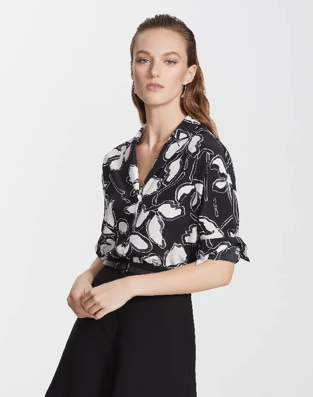 Vine Print Silk Mariabella Blouse