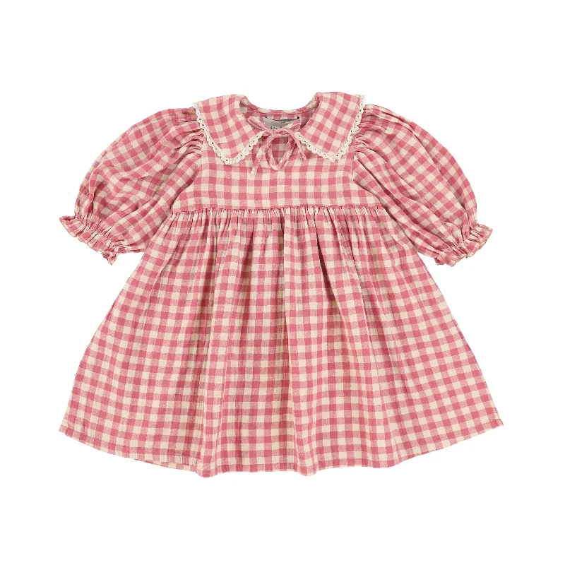 BEBE ORGANIC CREAM RASPBERRY SCALLOP COLLAR DRESS