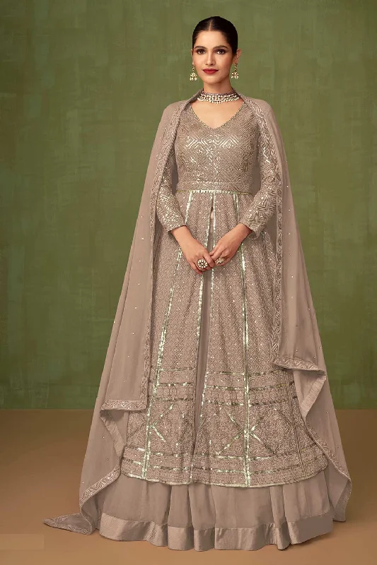 Beige  Embroidered Heavy Faux Georgette  Anarkali Suit Set