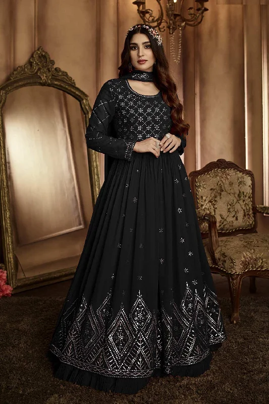 Black Colored  Embroidered Georgette Anarkali Suit Set