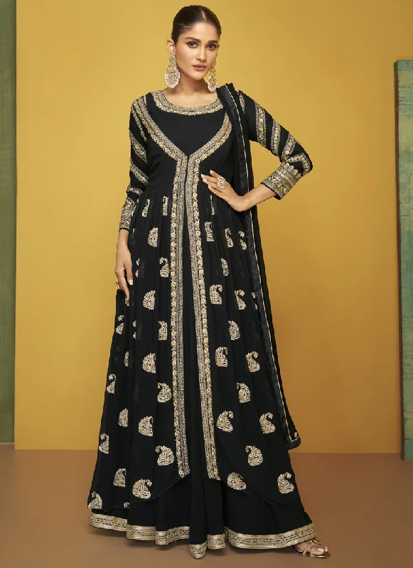 Black Georgette Embroidered Anarkali Suit Set