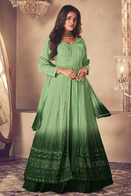 Green Embroidered Georgette Anarkali Suit Set