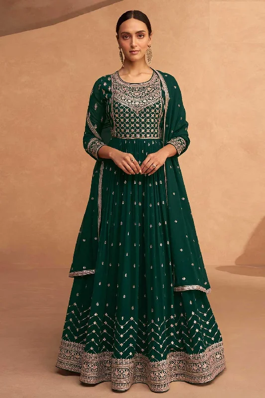 Green Embroidered Georgette Anarkali Suit Set