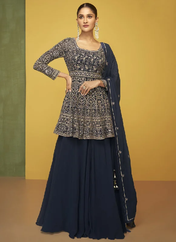 Navy-Blue Georgette Embroidered Anarkali Suit Set