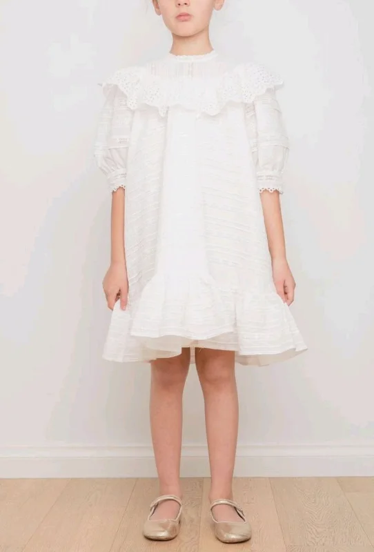 PETITE AMALIE VINTAGE EMBROIDERED DRESS-WHITE