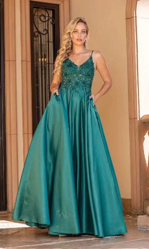 Sheer Lace-Bodice Long A-Line Prom Dress 4326