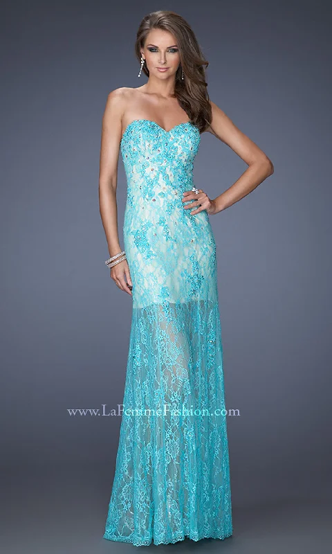 Long Mint Lace Strapless Prom Dress by La Femme