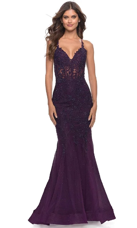 La Femme 31344 - Sheer Lace Applique Long Dress